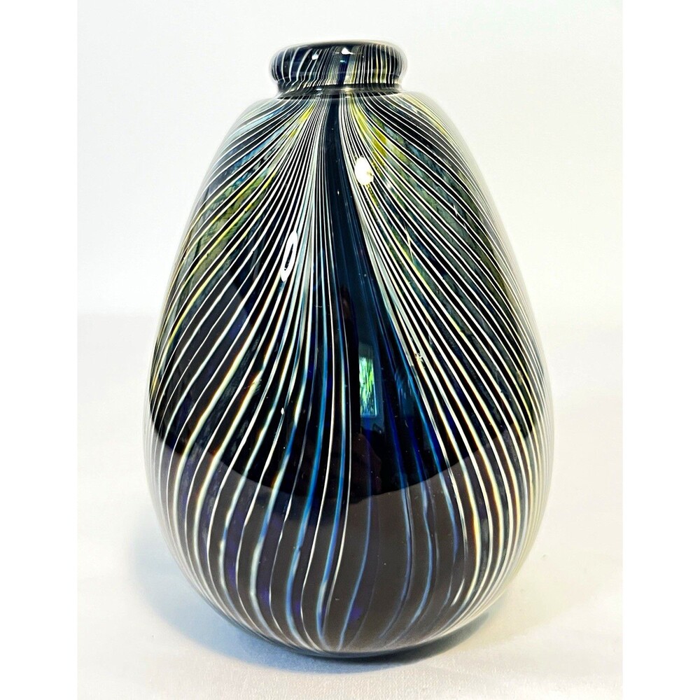Vintage Maytum Studio Art Glass Cane Vase Signed Sarah Rudin Iridescent MCM